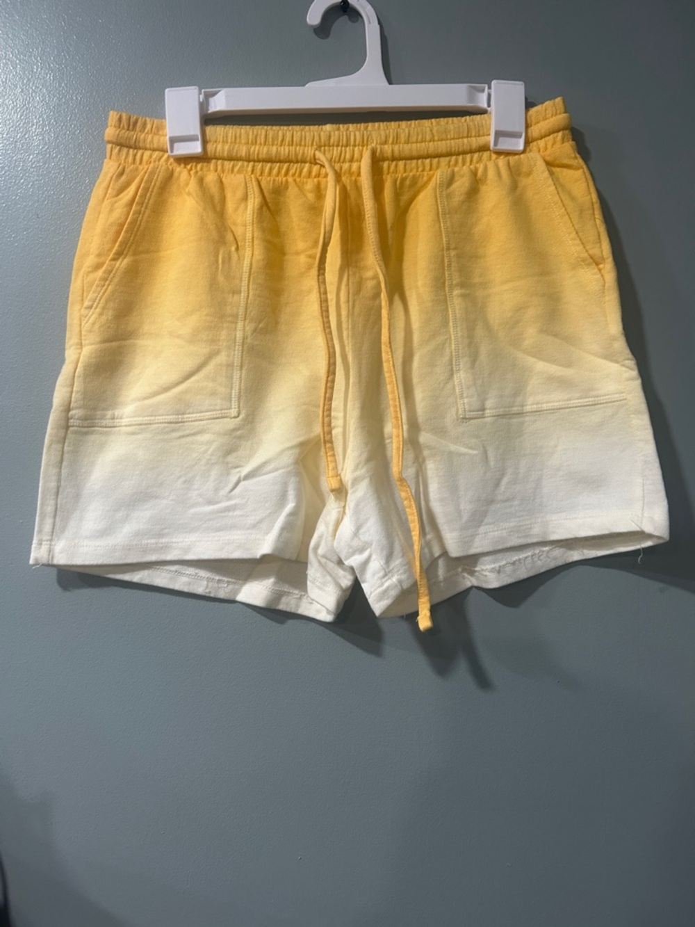 Zenana Outfitters Yellow to White Ombre Athletic Shorts